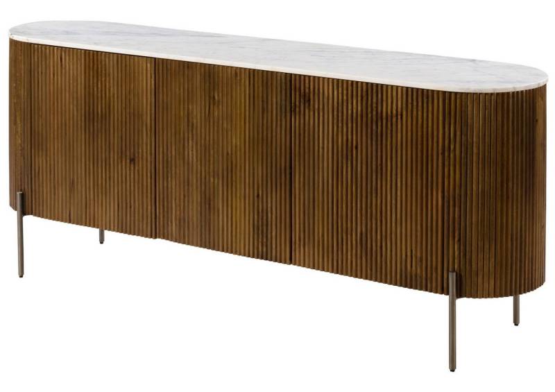 Massivmoebel24 Sideboard (Mango 180x40x76 braun lackiert / Marmor weiß BARCELONA #201) von Massivmoebel24