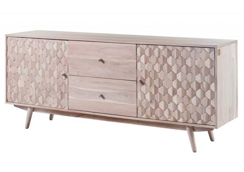 Massivmoebel24 Sideboard (Massivholz), Sideboard Akazie 180x42x75 weiß lackiert MOSAYK #200 von Massivmoebel24