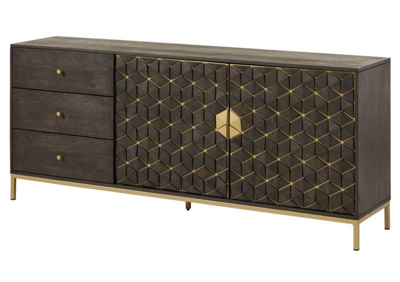 Massivmoebel24 Sideboard (Massivholz), Sideboard Mango 180x40x77 grau geölt DIAMOND #110 von Massivmoebel24