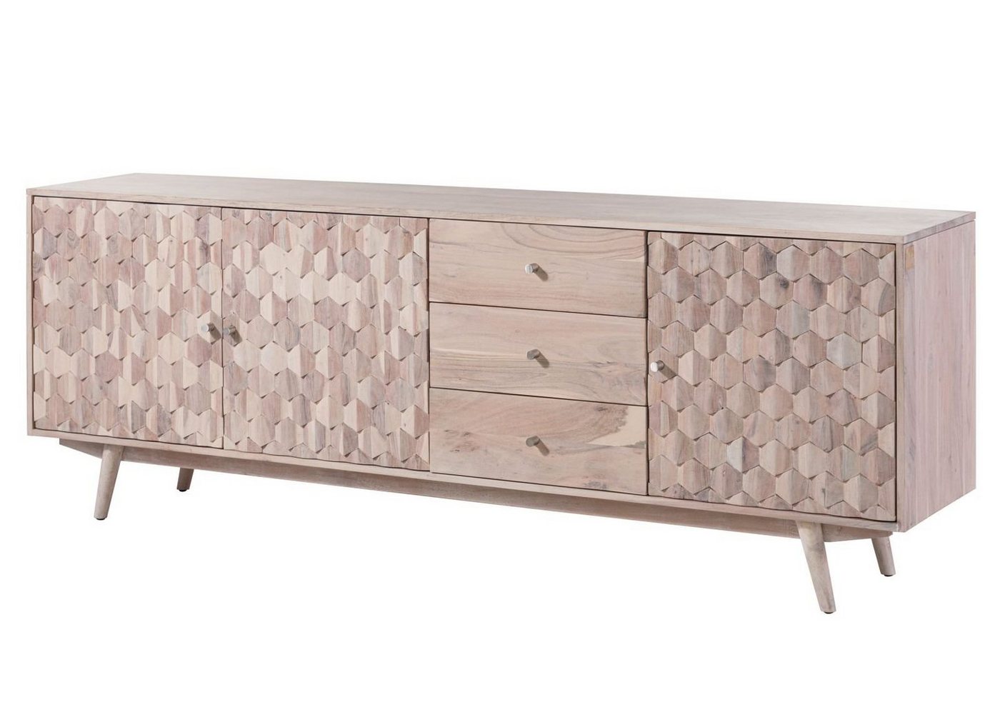 Massivmoebel24 Sideboard (Sideboard Akazie 210x42x75 weiß lackiert MOSAYK #209) von Massivmoebel24