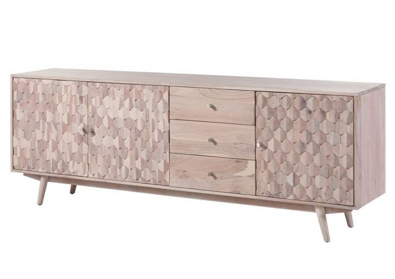 Massivmoebel24 Sideboard (Sideboard Akazie 210x42x75 weiß lackiert MOSAYK #209) von Massivmoebel24