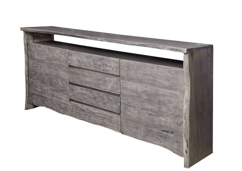 Massivmoebel24 Sideboard (Sideboard Akazie210x45x96 grau lackiert PURE ACACIA #901) von Massivmoebel24