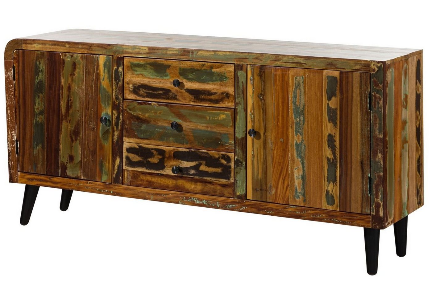 Massivmoebel24 Sideboard (Sideboard Altholz 180x45x86 mehrfarbig lackiert SIXTIES #110) von Massivmoebel24