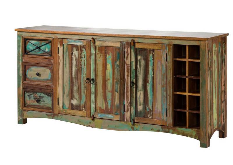 Massivmoebel24 Sideboard (Sideboard Altholz 193x45x90 mehrfarbig lackiert NATURE OF SPIRIT #15) von Massivmoebel24