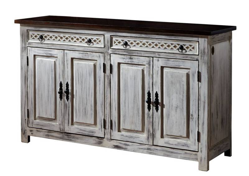 Massivmoebel24 Sideboard (Sideboard Mango / Akazie 150x45x90 weiß gewachst CASTLE-ANTIK #261) von Massivmoebel24