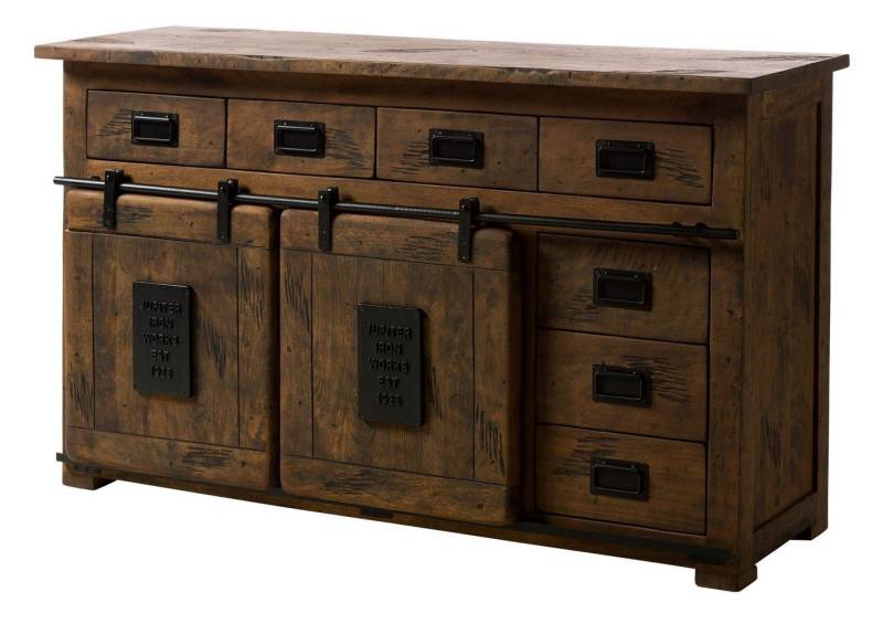 Massivmoebel24 Sideboard (Sideboard Mango 150x45x90 braun lackiert RAILWAY #420) von Massivmoebel24