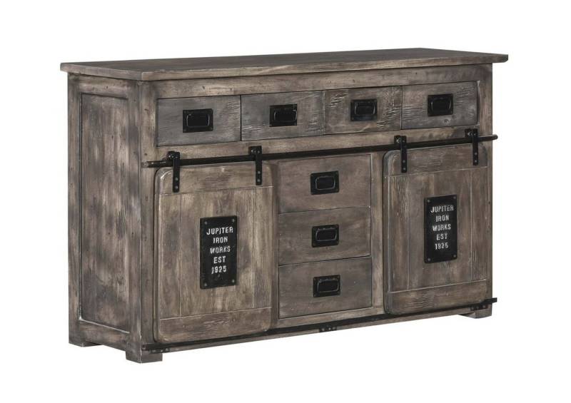 Massivmoebel24 Sideboard (Sideboard Mango 150x45x90 grau lackiert RAILWAY #219) von Massivmoebel24