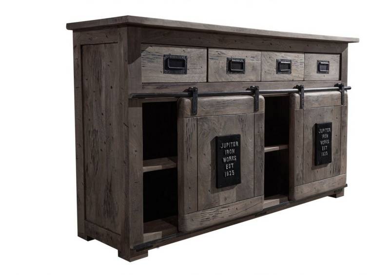 Massivmoebel24 Sideboard (Sideboard Mango 150x45x90 grau lackiert RAILWAY #220) von Massivmoebel24
