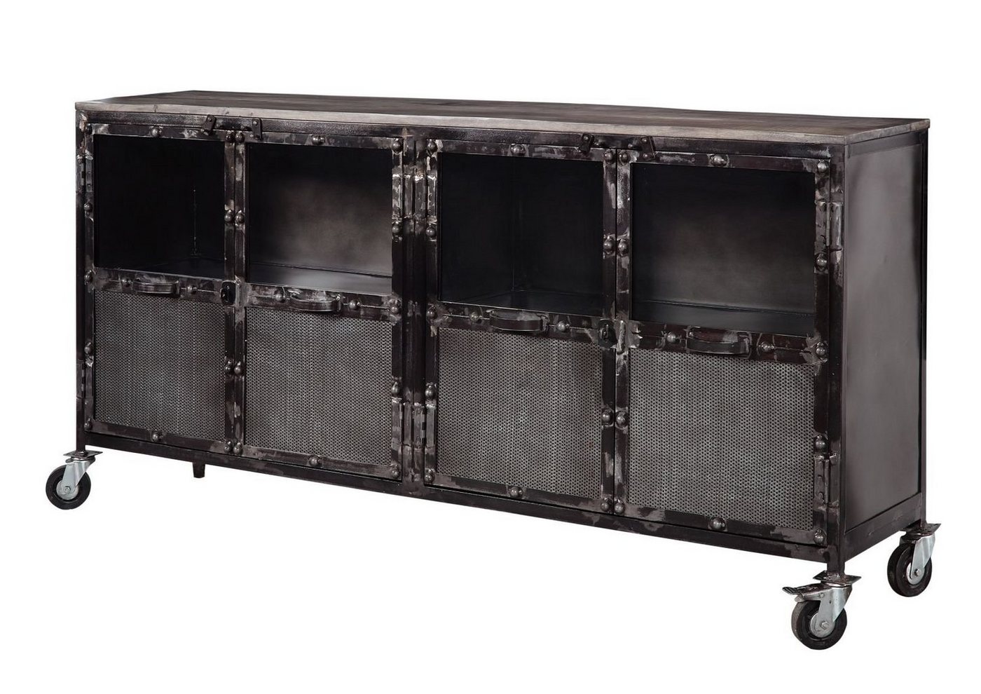 Massivmoebel24 Sideboard (Sideboard Mango 180x40x90 grau lackiert HEAVY INDUSTRY #115) von Massivmoebel24