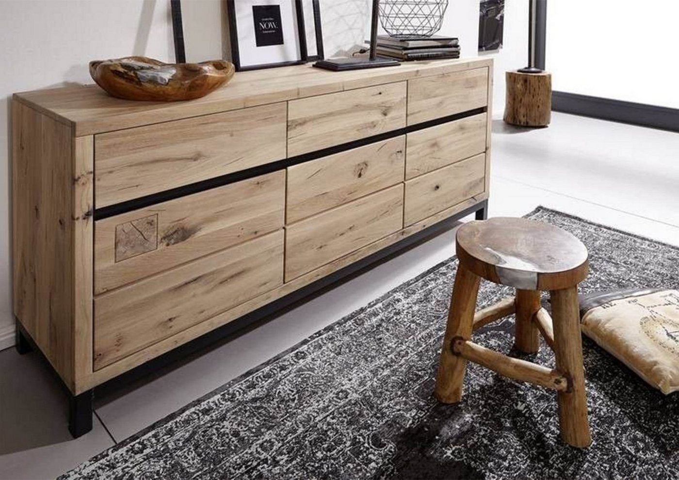 Massivmoebel24 Sideboard (Sideboard Wildeiche 175x45x85 bianco geölt VILLANDERS #208) von Massivmoebel24