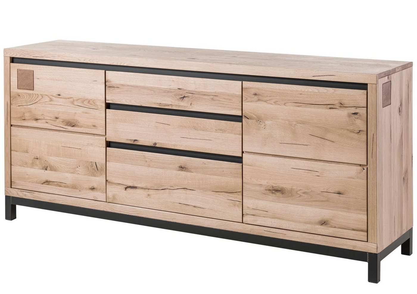 Massivmoebel24 Sideboard (Sideboard Wildeiche 190x45x85 bianco geölt VILLANDERS #251) von Massivmoebel24