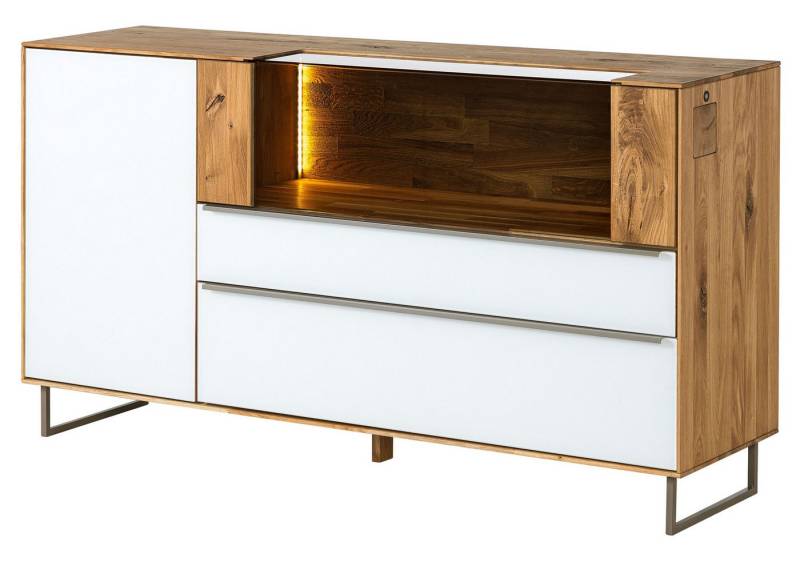 Massivmoebel24 Sideboard (Wildeiche 160x43x87 natur geölt / Glas weiß WIEN #120) von Massivmoebel24
