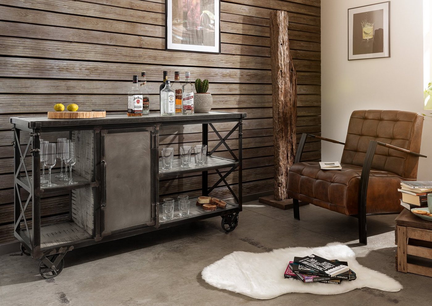 Massivmoebel24 Sideboard HEAVY INDUSTRY (137x46x82 Mango montiert) von Massivmoebel24