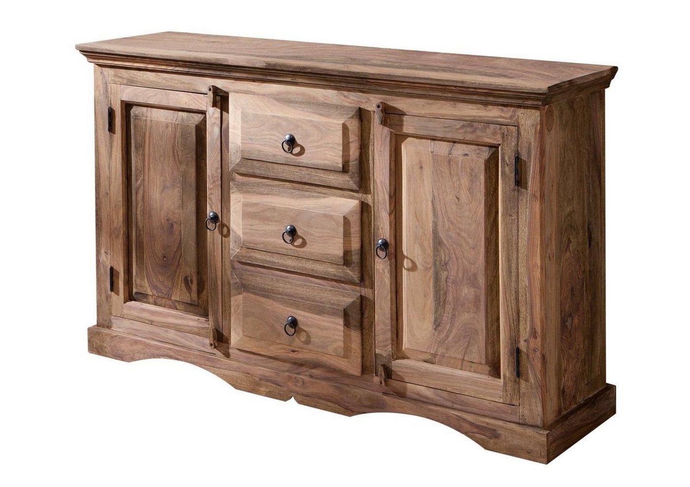 Massivmoebel24 Sideboard Sideboard Sheesham 135x40x85 grau geölt LEEDS #42 von Massivmoebel24