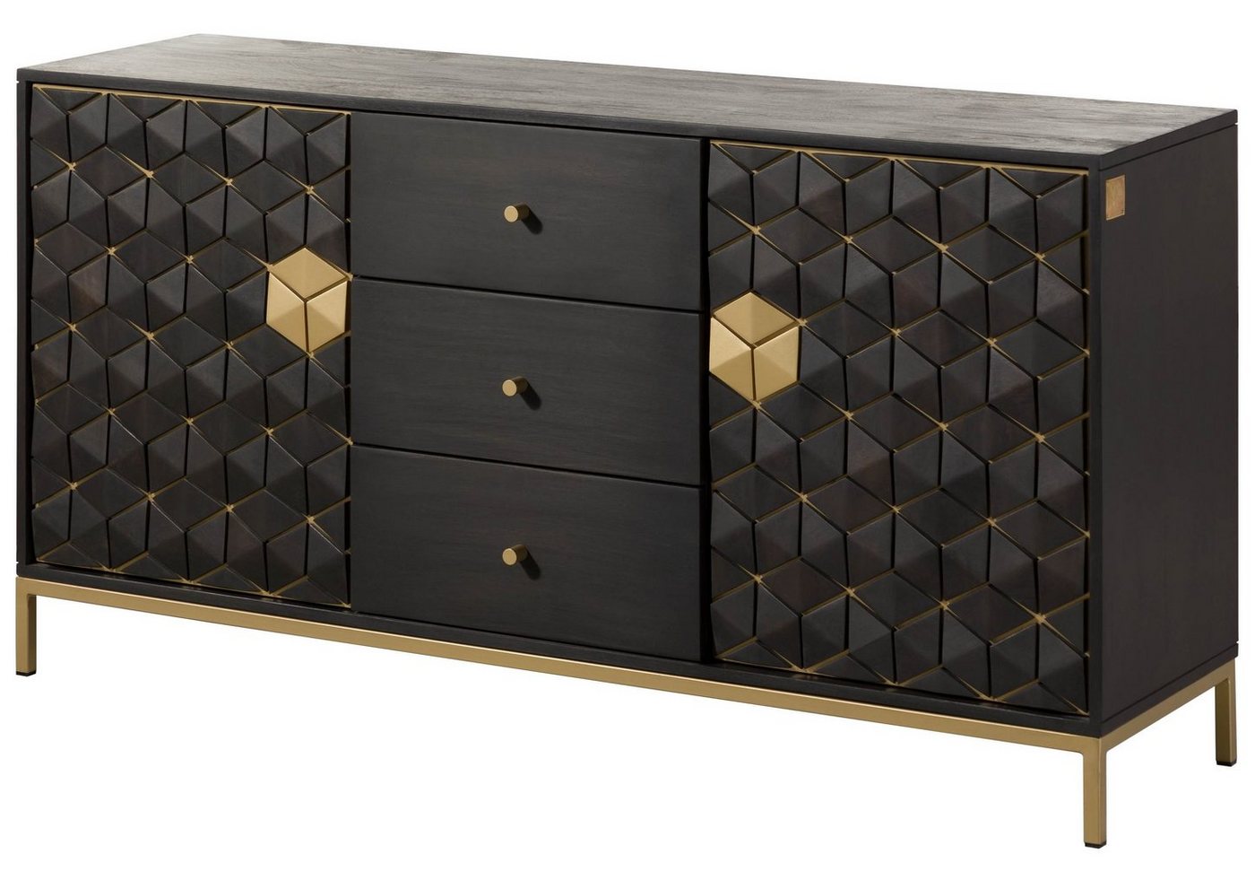 Massivmoebel24 Sideboard Mango 146x40x77 grau geölt DIAMOND #122 von Massivmoebel24