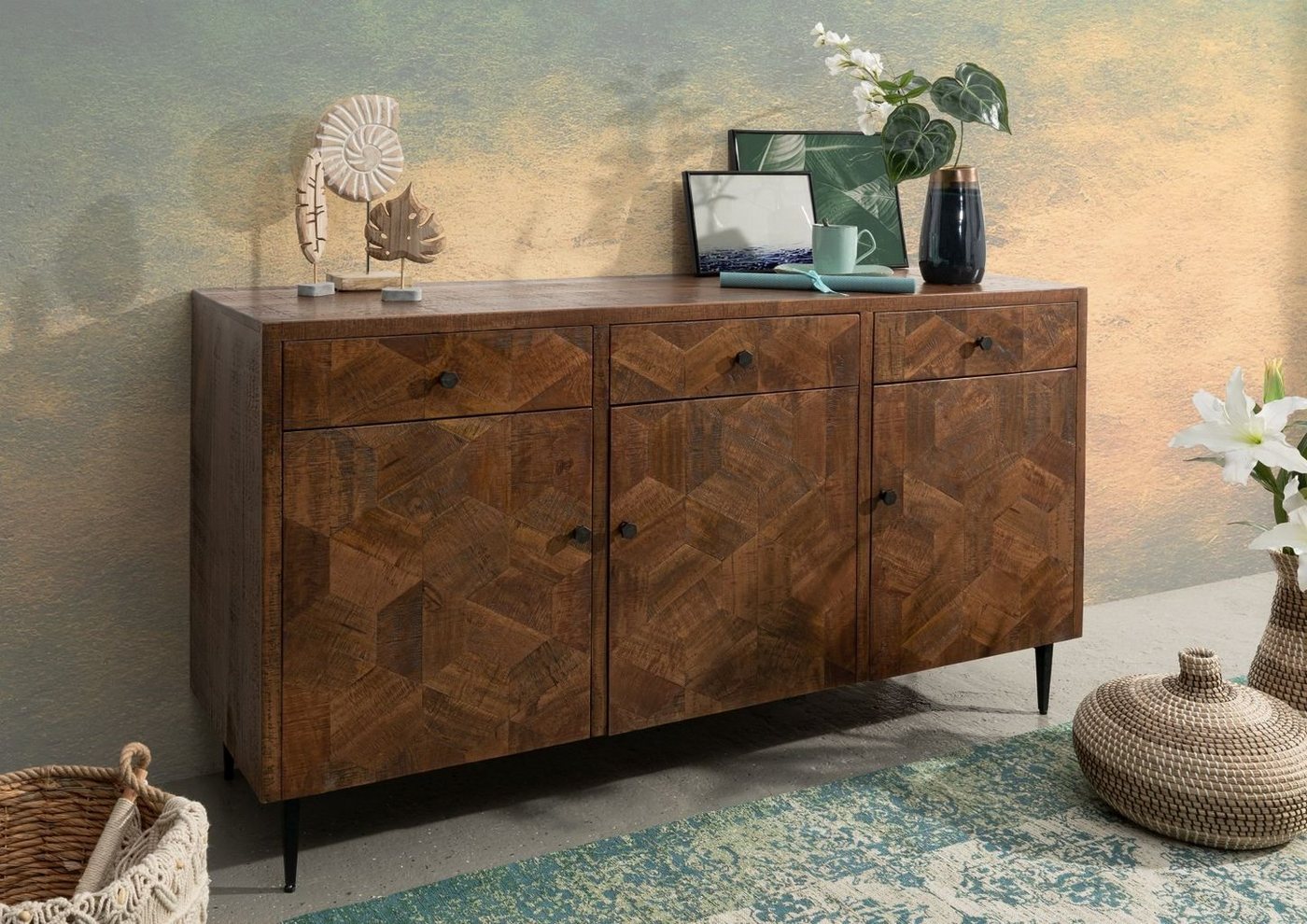 Massivmoebel24 Sideboard Sideboard Mango 160x46x86 braun lackiert STILMÖBEL #111 von Massivmoebel24