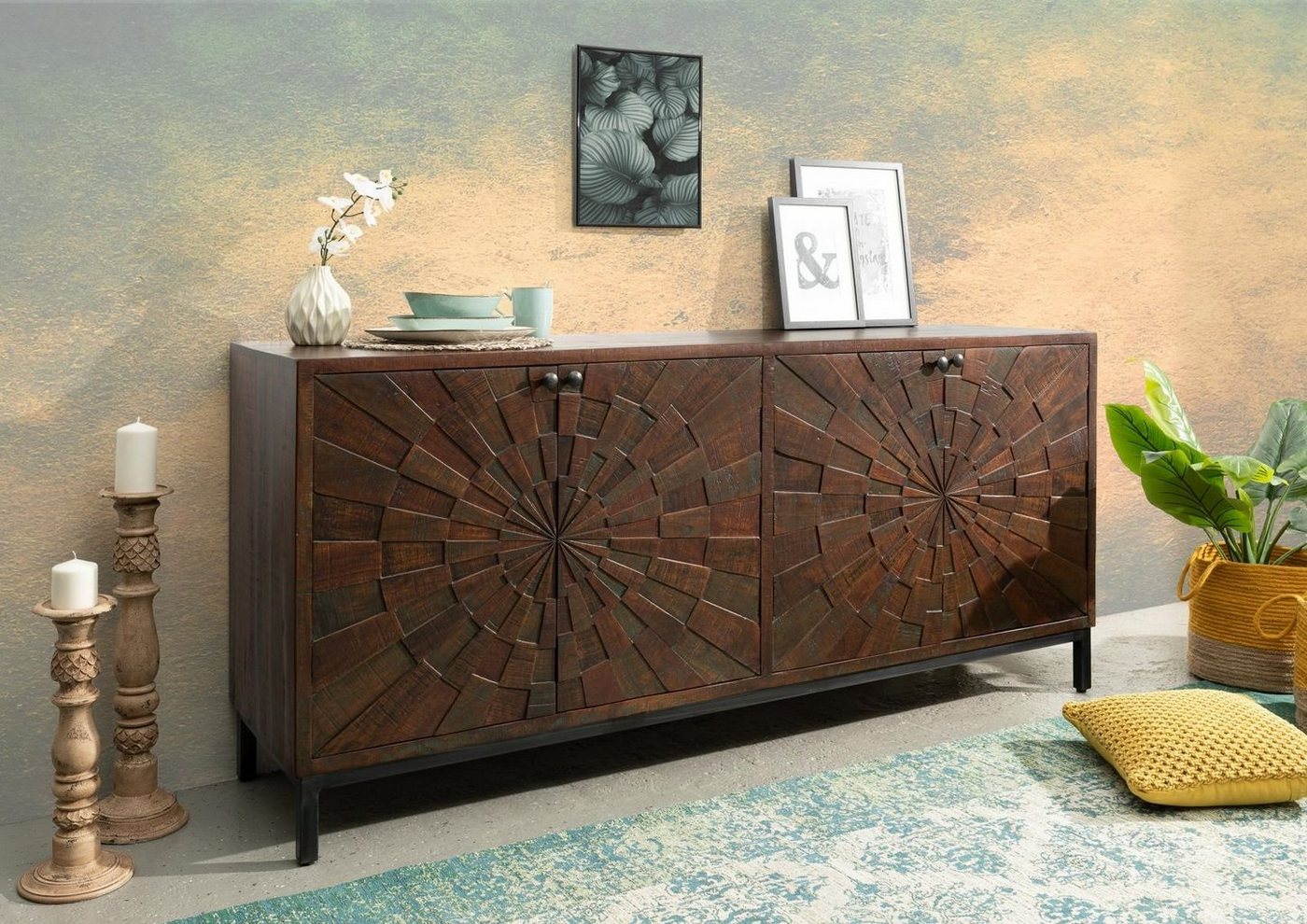 Massivmoebel24 Sideboard Sideboard Akazie 183x46x86 braun lackiert STILMÖBEL #113 von Massivmoebel24