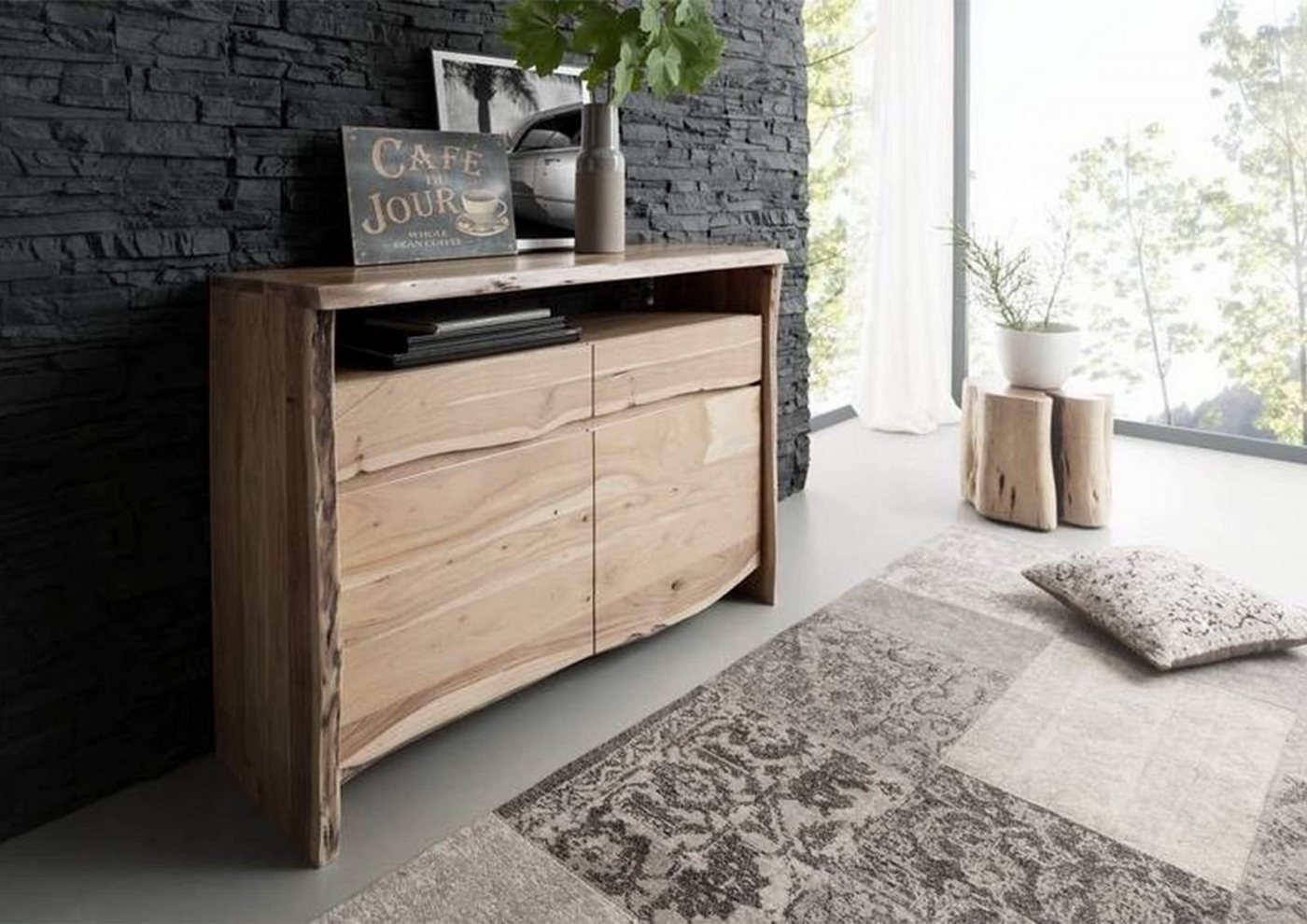 Massivmoebel24 Sideboard Sideboard Akazie 131x45x96 natur lackiert PURE ACACIA #103 von Massivmoebel24