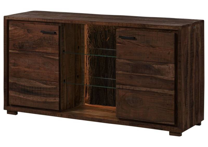 Massivmoebel24 Sideboard (Sideboard Akazie 145x40x78 dunkelbraun lackiert BARK #200) von Massivmoebel24