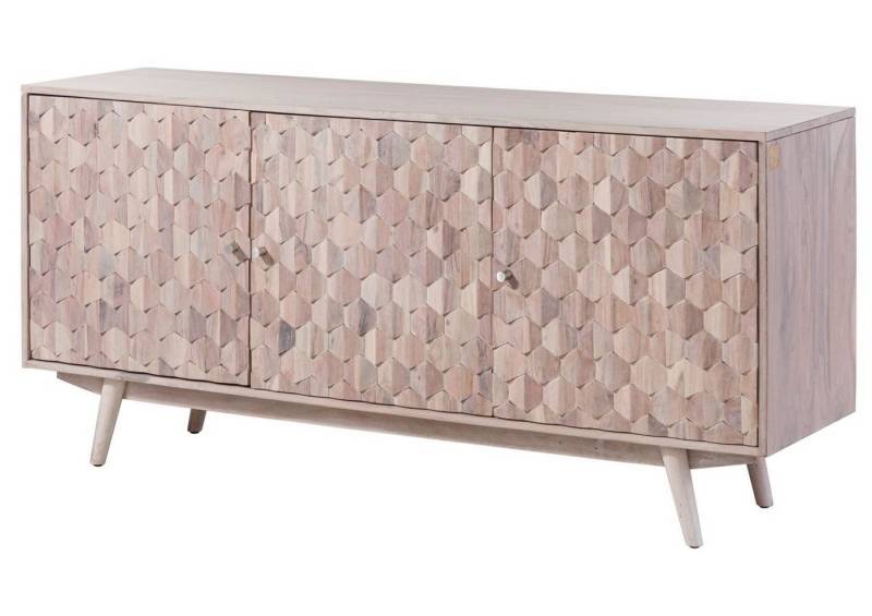 Massivmoebel24 Sideboard (Sideboard Akazie 160x42x75 weiß lackiert MOSAYK #210) von Massivmoebel24