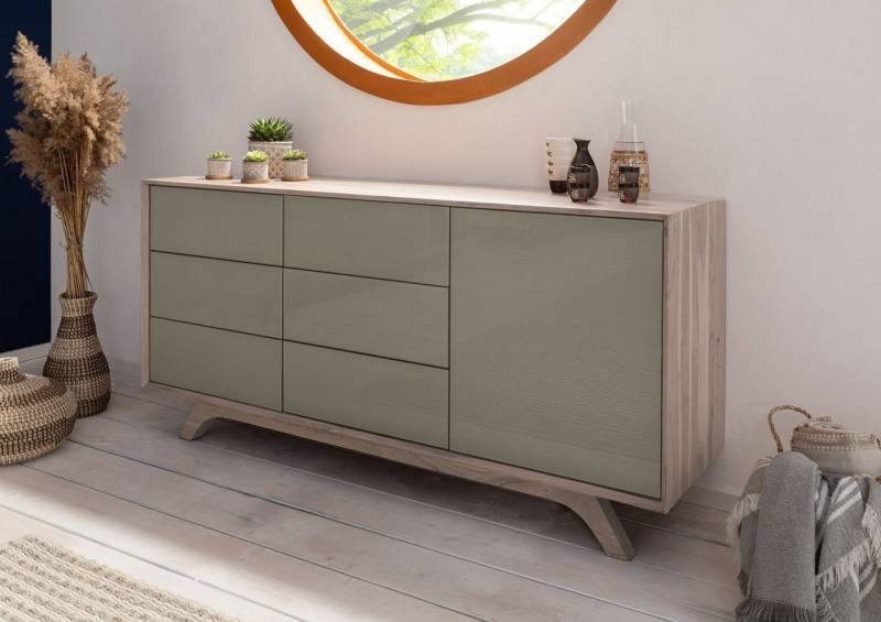 Massivmoebel24 Sideboard Sideboard Akazie 165x45x80 braun-creme lackiert TROMSO #008 von Massivmoebel24