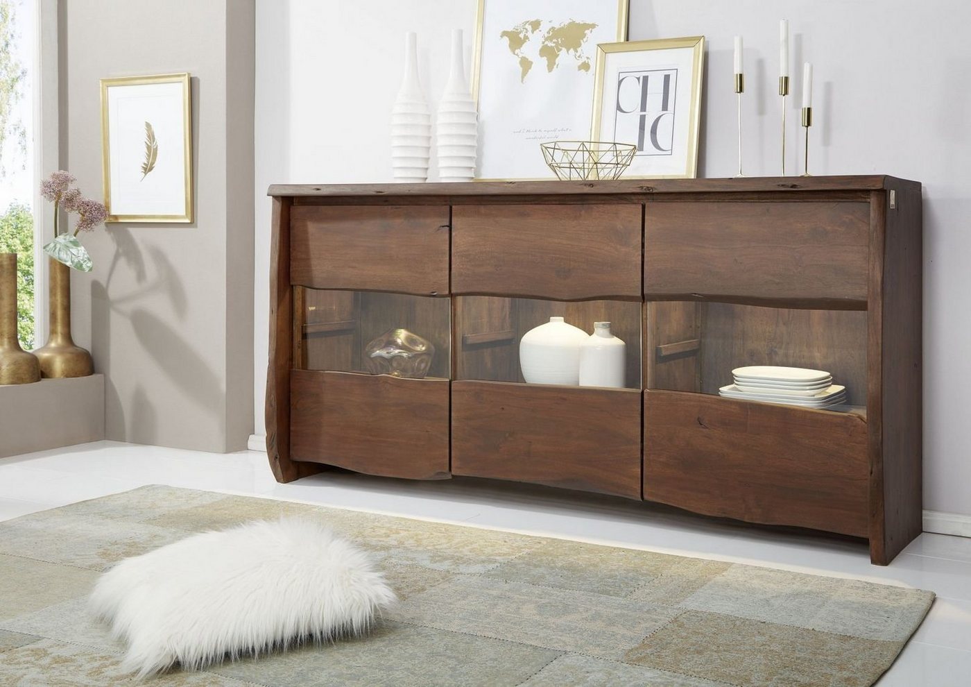 Massivmoebel24 Sideboard Sideboard Akazie 191x45x96 braun lackiert PURE ACACIA #808 von Massivmoebel24