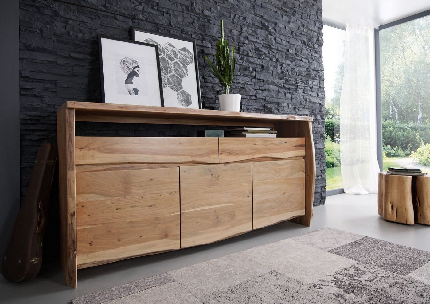 Massivmoebel24 Sideboard Sideboard Akazie 191x45x96 natur lackiert PURE ACACIA #102 von Massivmoebel24