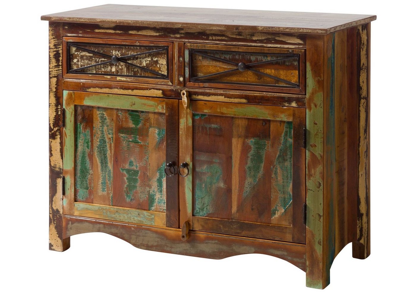 Massivmoebel24 Sideboard Sideboard Altholz 110x45x85 mehrfarbig lackiert NATURE OF SPIRIT #130 von Massivmoebel24