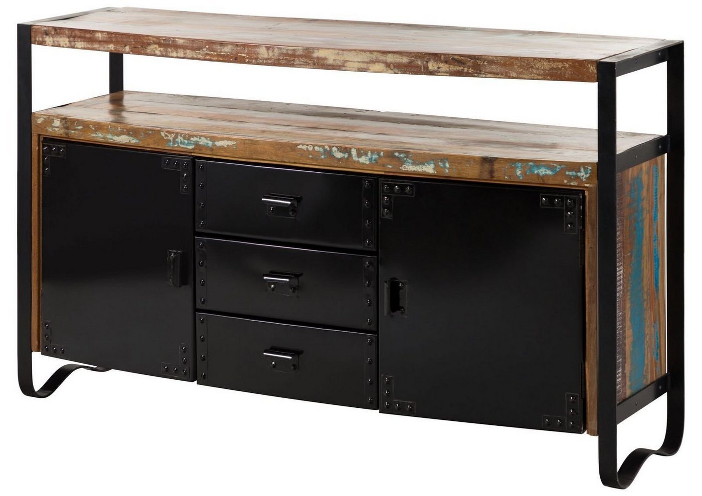 Massivmoebel24 Sideboard Sideboard Altholz 150x43x90 mehrfarbig lackiert INDUSTRIAL #06 von Massivmoebel24