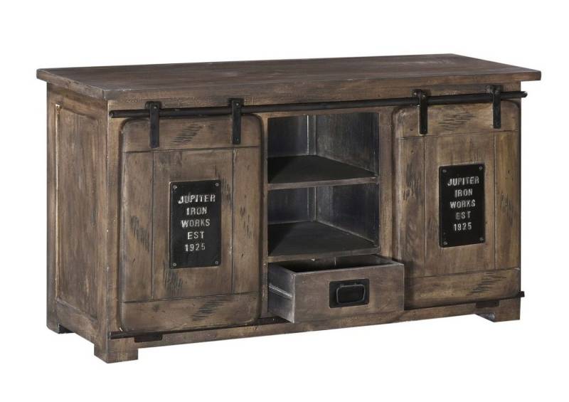 Massivmoebel24 Sideboard (Sideboard Mango 128x45x70 grau lackiert RAILWAY #202) von Massivmoebel24