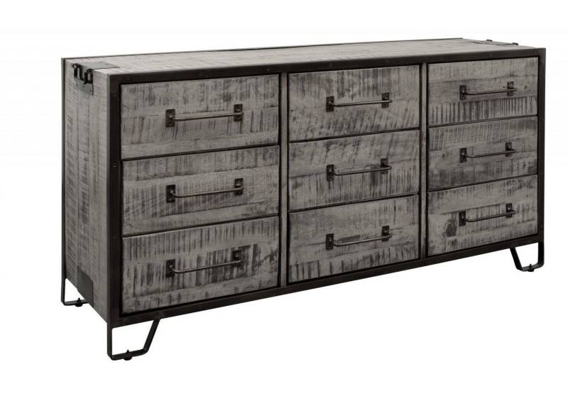 Massivmoebel24 Sideboard (Sideboard Mango 150x45x80 grau lackiert HEAVY INDUSTRY #118) von Massivmoebel24