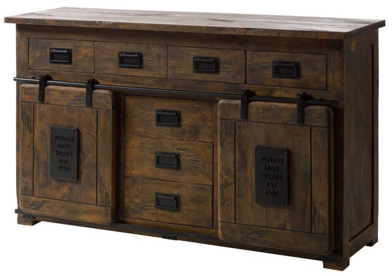 Massivmoebel24 Sideboard (Sideboard Mango 150x45x90 braun lackiert RAILWAY #419) von Massivmoebel24
