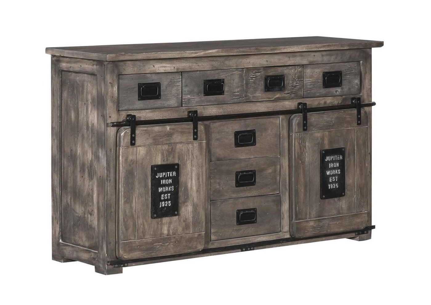 Massivmoebel24 Sideboard Sideboard Mango 150x45x90 grau lackiert RAILWAY #219 von Massivmoebel24