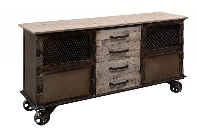 Massivmoebel24 Sideboard (Sideboard Mango 153x40x80 braun lackiert HEAVY INDUSTRY #253) von Massivmoebel24