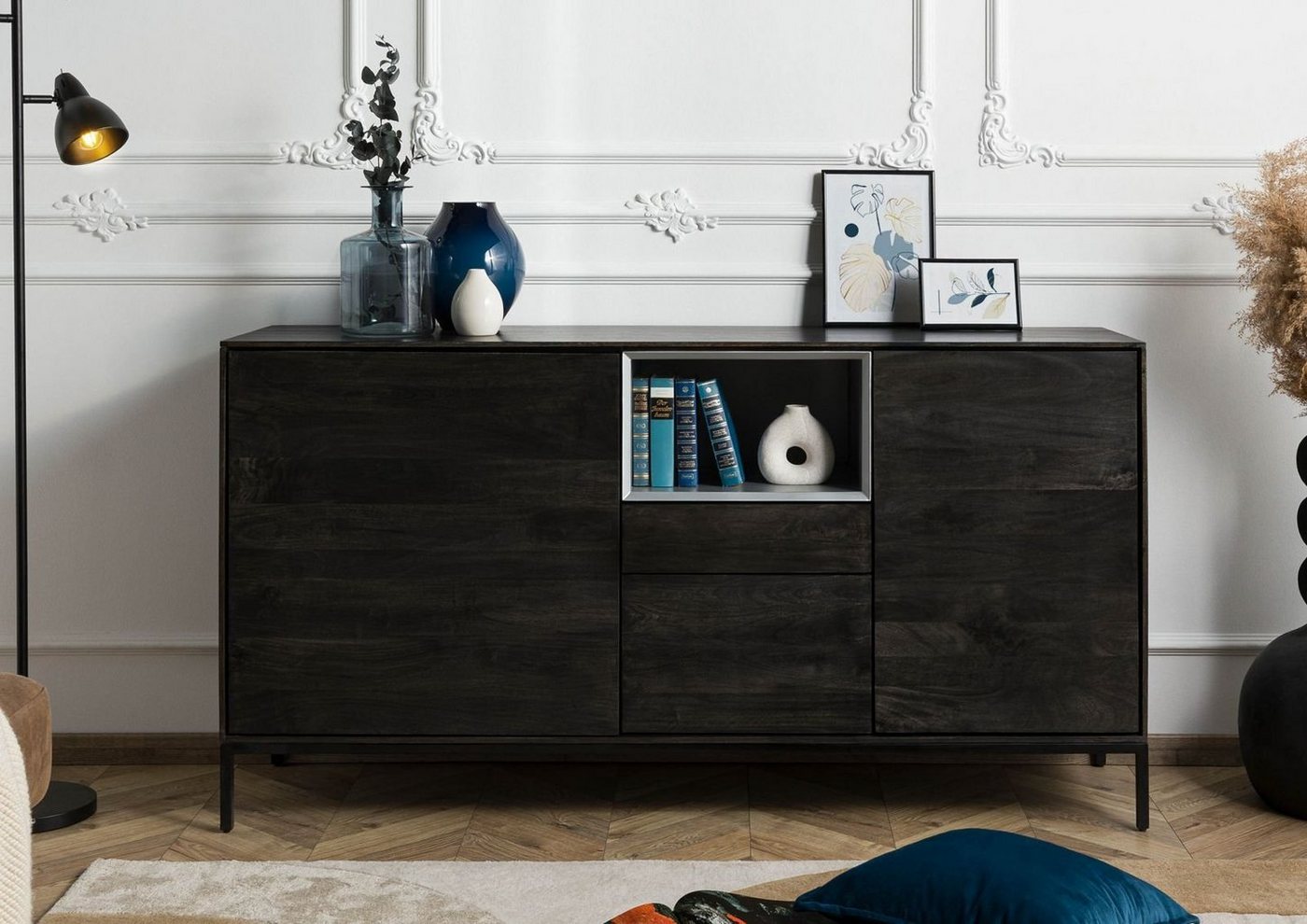 Massivmoebel24 Sideboard Sideboard Mango 160x45x85 dunkelgrau geölt CHICAGO #204 von Massivmoebel24