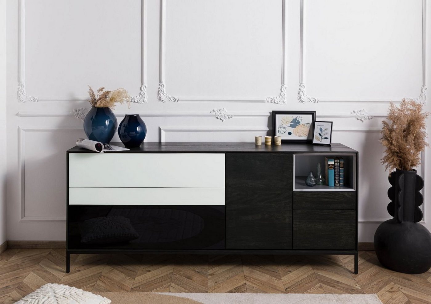 Massivmoebel24 Sideboard Sideboard Mango 200x45x85 dunkelgrau geölt CHICAGO #205 von Massivmoebel24