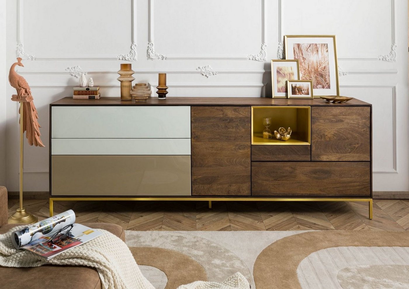 Massivmoebel24 Sideboard Sideboard Mango 240x45x85 braun geölt CHICAGO #106 von Massivmoebel24