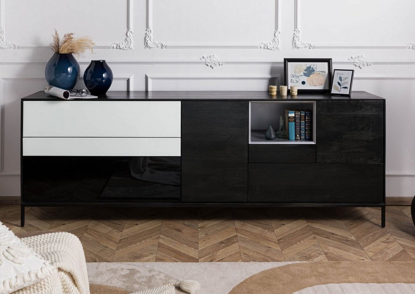 Massivmoebel24 Sideboard Sideboard Mango 240x45x85 dunkelgrau geölt CHICAGO #206 von Massivmoebel24