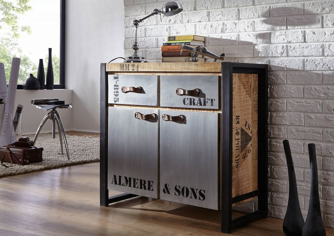 Massivmoebel24 Sideboard (Massivholz), Sideboard Mango 90x40x85 natur bedruckt FACTORY #131 Massivmoebel24 Sideboard (Massivholz), Sideboard Mango 90x40x85 natur bedruckt FACTORY #131 von Massivmoebel24