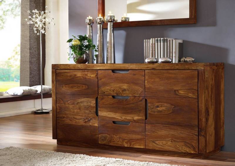 Massivmoebel24 Sideboard Sideboard Sheesham 150x45x75 walnuss lackiert DUKE #125 von Massivmoebel24