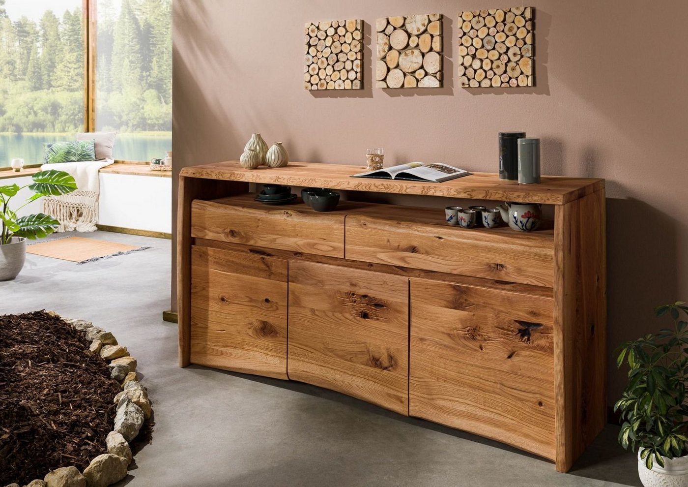 Massivmoebel24 Sideboard Sideboard Wildeiche 191x45x96 natur geölt PURE OAK #102 von Massivmoebel24