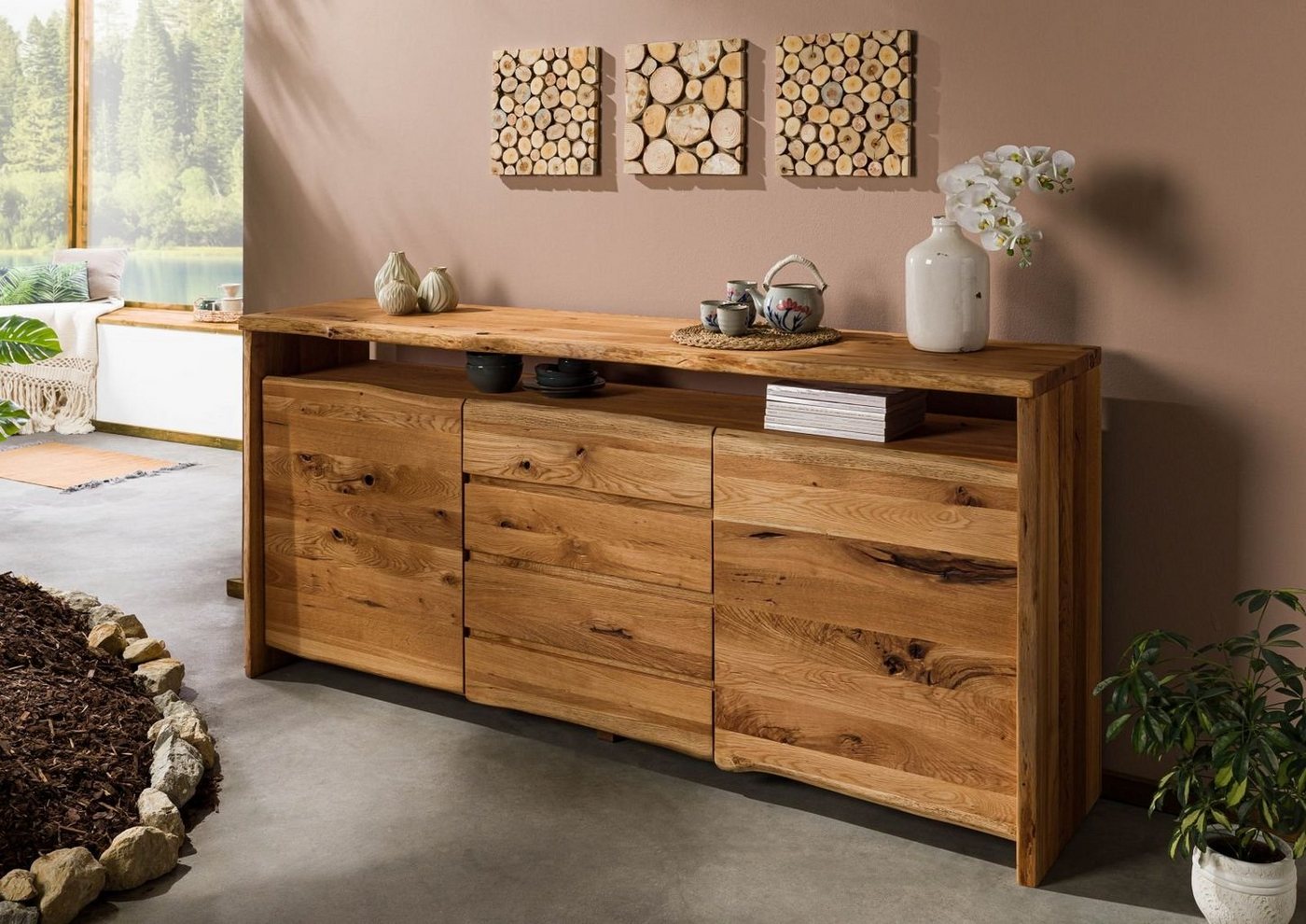 Massivmoebel24 Sideboard Sideboard Wildeiche 210x45x96 natur geölt PURE OAK #701 von Massivmoebel24