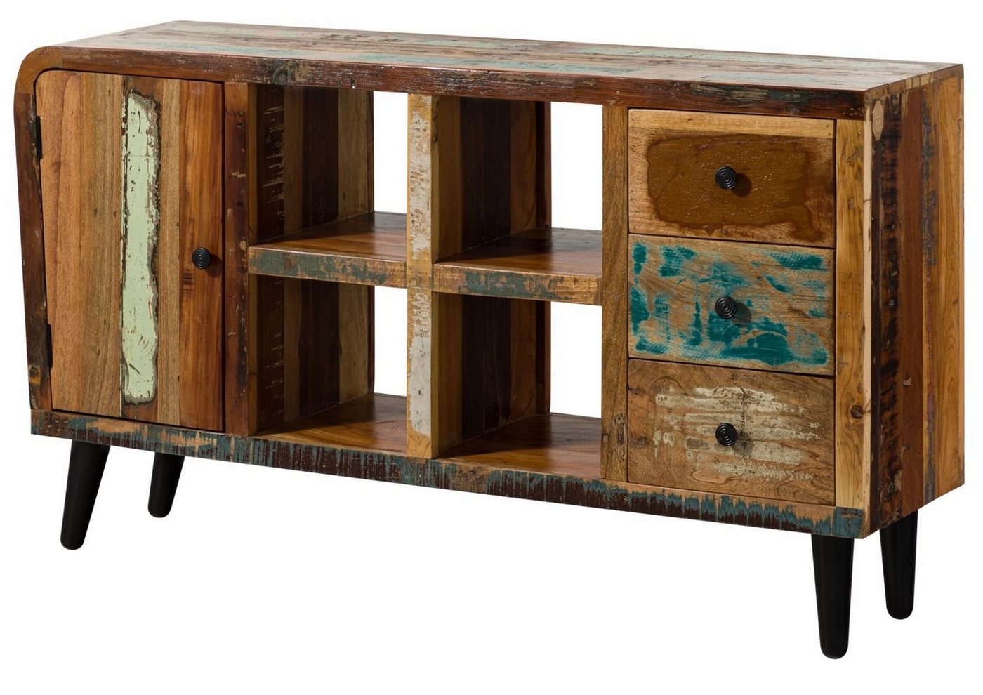 Massivmoebel24 Sideboard (Massivholz), Sideboard Altholz 150x40x86 mehrfarbig lackiert SIXTIES #101 Massivmoebel24 Sideboard (Massivholz), Sideboard Altholz 150x40x86 mehrfarbig lackiert SIXTIES #101 von Massivmoebel24