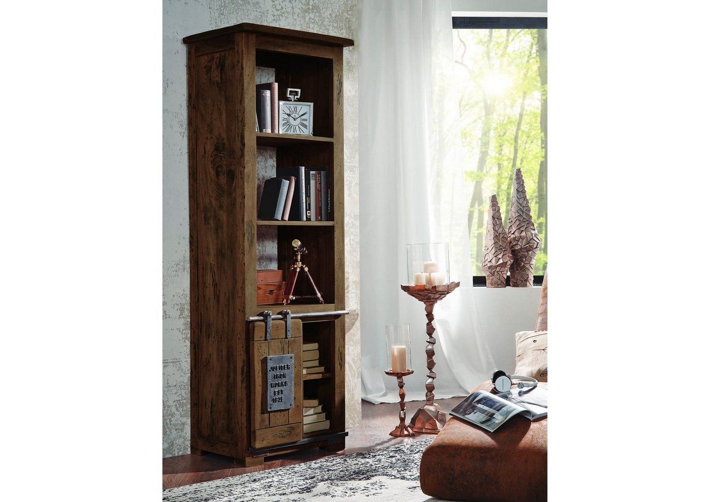 Massivmoebel24 Standregal Bücherregal Mango 60x45x180 braun lackiert RAILWAY #404 von Massivmoebel24