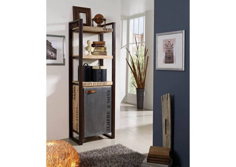 Massivmoebel24 Bücherregal, 1-tlg., Regal Mango 60x40x180 natur bedruckt FACTORY #104 von Massivmoebel24