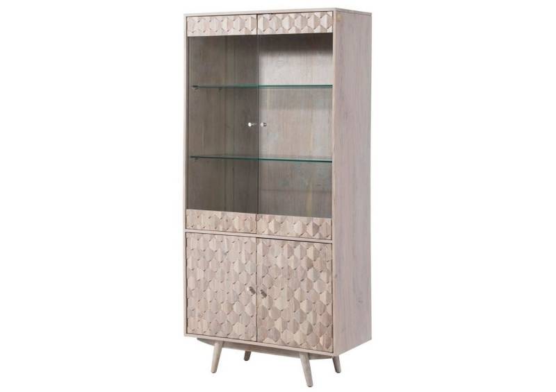 Massivmoebel24 Standvitrine (Vitrine Akazie 90x42x190 weiß lackiert MOSAYK #214) von Massivmoebel24