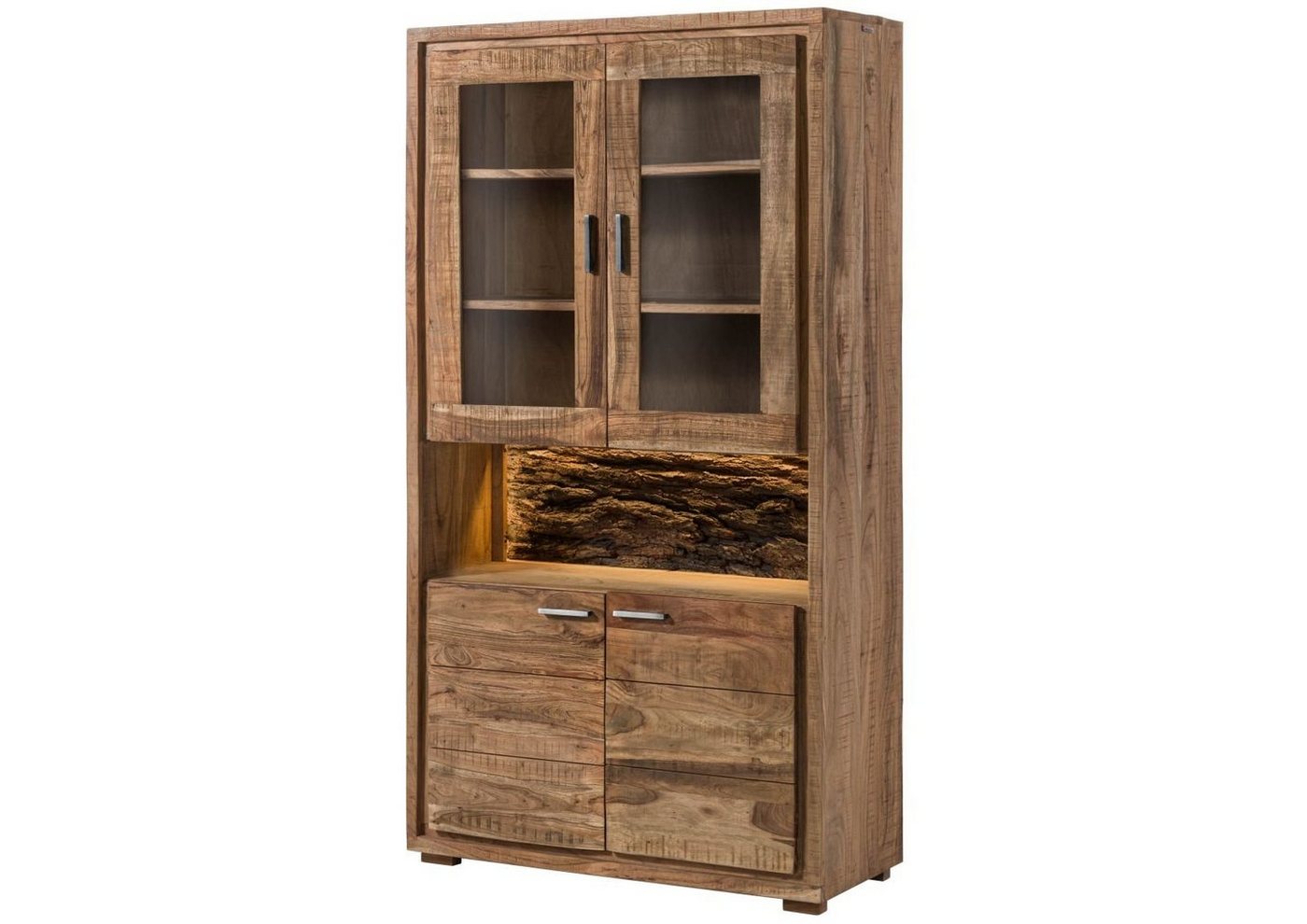 Massivmoebel24 Standvitrine #109 (Vitrine Akazie 98x40x180 natur lackiert BARK #109) von Massivmoebel24
