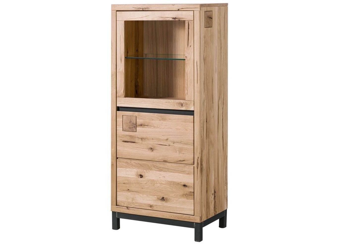 Massivmoebel24 Standvitrine #204 (Vitrine Wildeiche 65x40x148 bianco geölt VILLANDERS #204) von Massivmoebel24