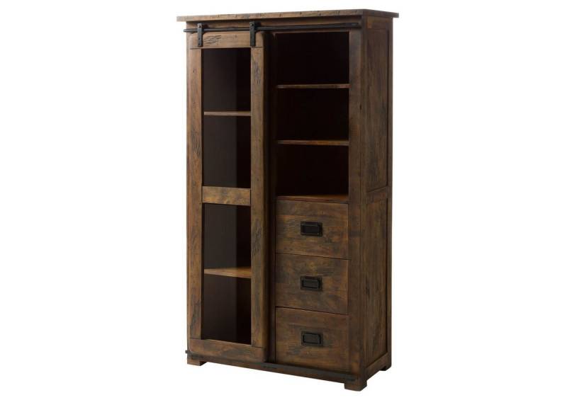Massivmoebel24 Standvitrine #426 (Mango 100x45x175 braun lackiert RAILWAY #426) von Massivmoebel24