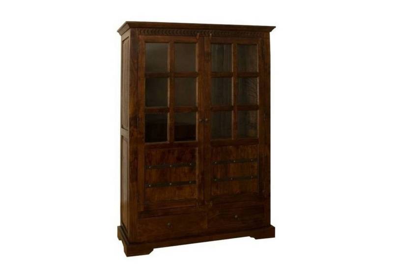 Massivmoebel24 Standvitrine #456 (Vitrine Akazie 134x50x196 nougat lackiert OXFORD #456) von Massivmoebel24